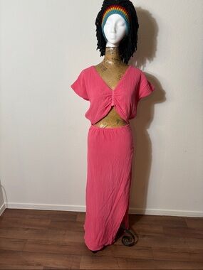 Jen’s Pirate Booty dress medium side slit gauze pink boho beach casual spring